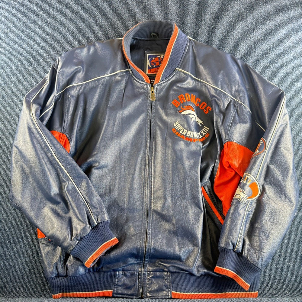 Vintage Denver Broncos Super Bowl XXXII XXXIII Leather Jacket G-III Wilsons‎ XL